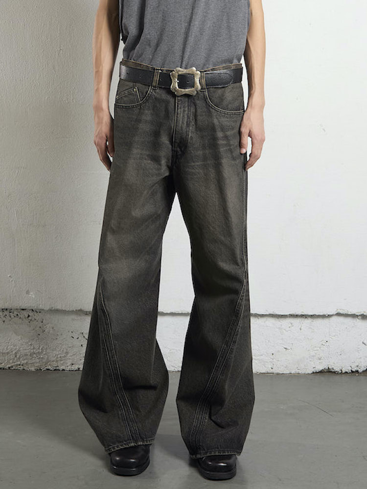 NVRFRGT 3D TWISTED WIDE LEG JEANS MAD FADED BLACK 継続品番