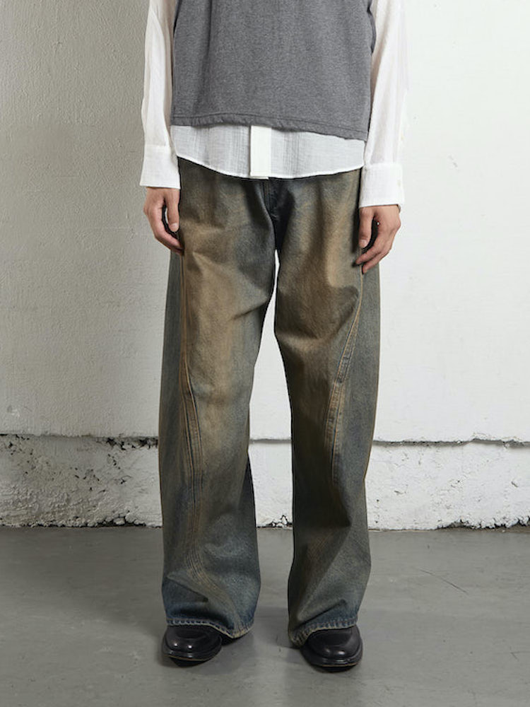 NVRFRGT 3D TWISTED WIDE LEG JEANS MAD FADED INDIGO 継続品番