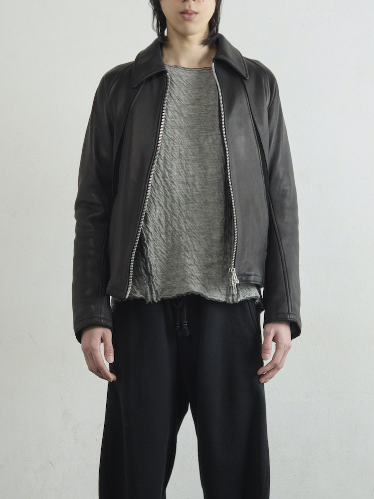 NVRFRGT LEATHER PANELED ZIP UP JACKET BLACK 2025AW