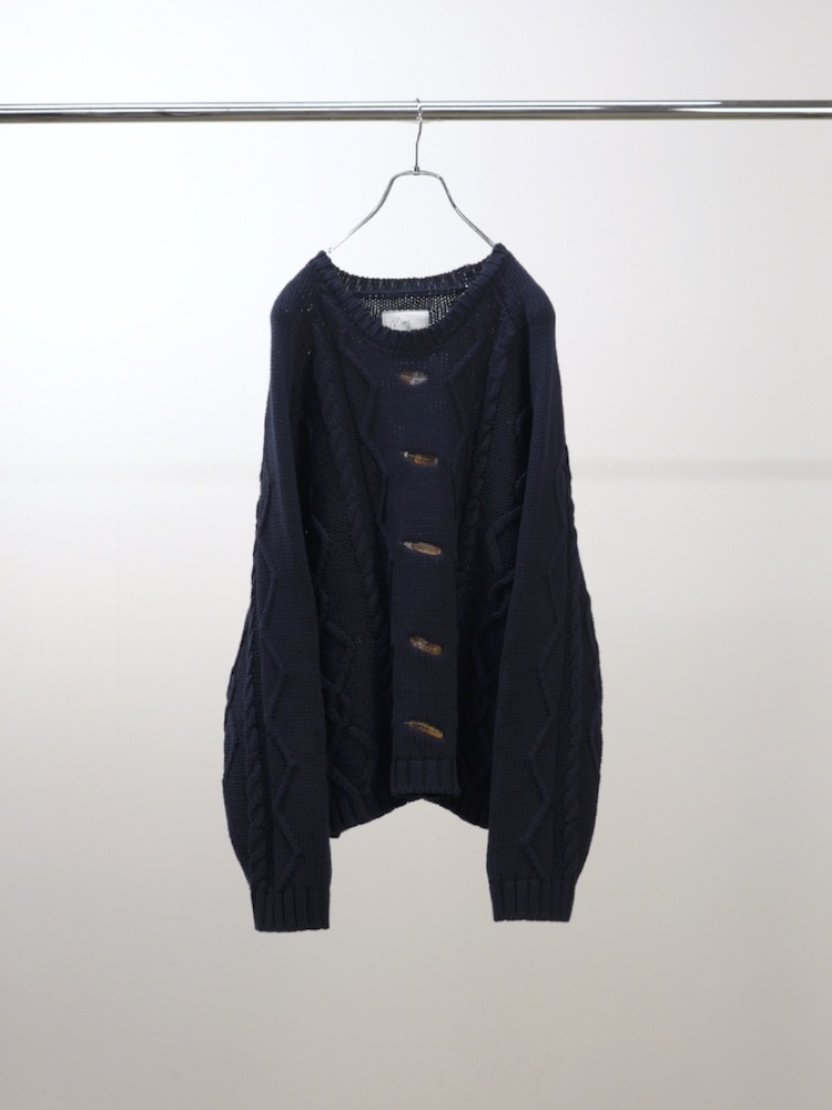 ANCELLM EMBROIDERY CABLE STITCH KNIT NAVY 2025AW