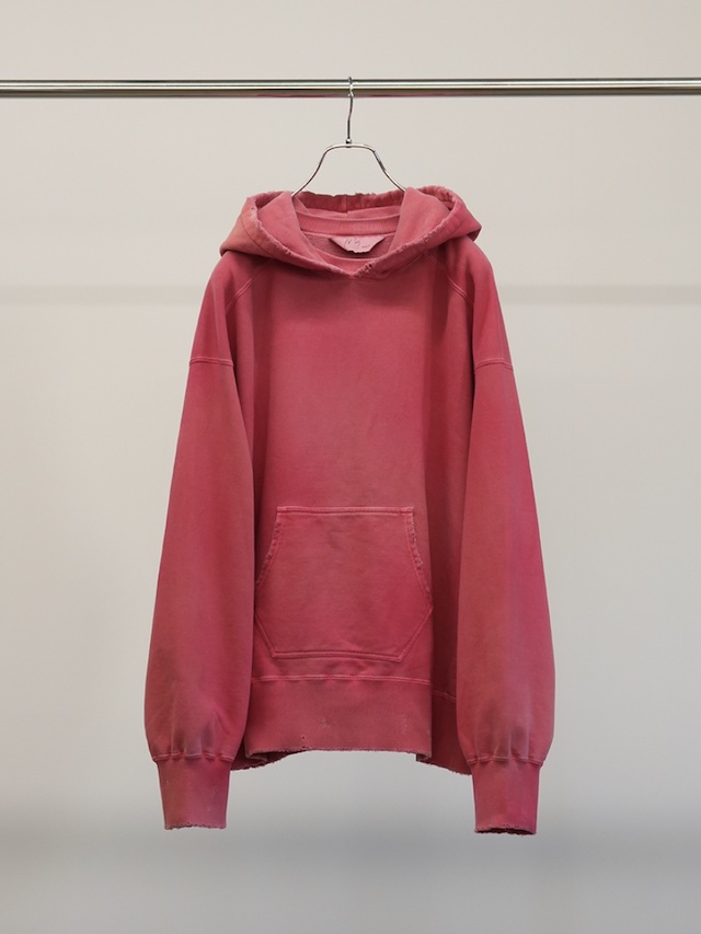 ANCELLM DYED DAMAGE HOODIE RED
