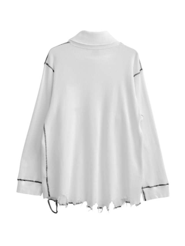 ANCELLM DAMAGE WAFFLE HI-NECK LS T-SHIRT WHITE 2025AW 通販