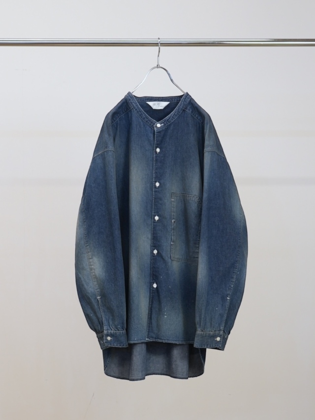 ANCELLM DENIM BAND COLLAR SHIRT INDIGO 2026SS