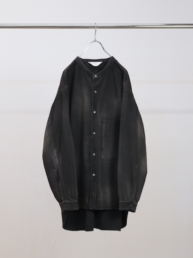 ANCELLM DENIM BAND COLLAR SHIRT BLACK 2026SS