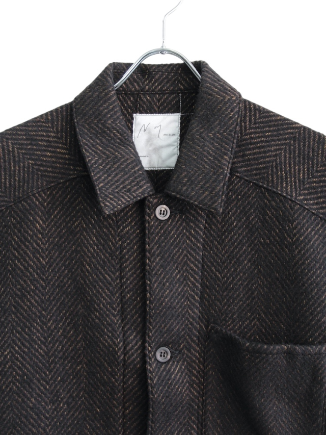ANCELLM DAMAGE WOOL HERRINGBONE COVER ALL BROWN/BLACK 2025AW 通販