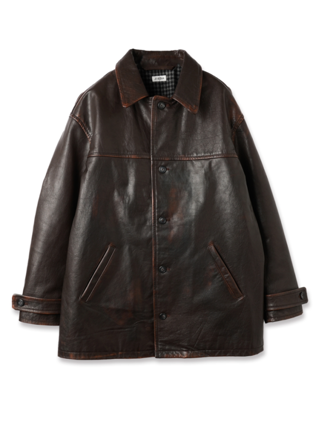 JIEDA LEATHER CAR COAT BLACK 2025AW