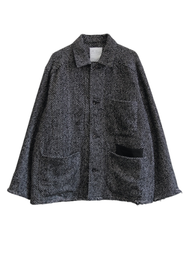 ANCELLM DAMAGE WOOL HERRINGBONE COVER ALL WHITE/BLACK 2025AW 通販
