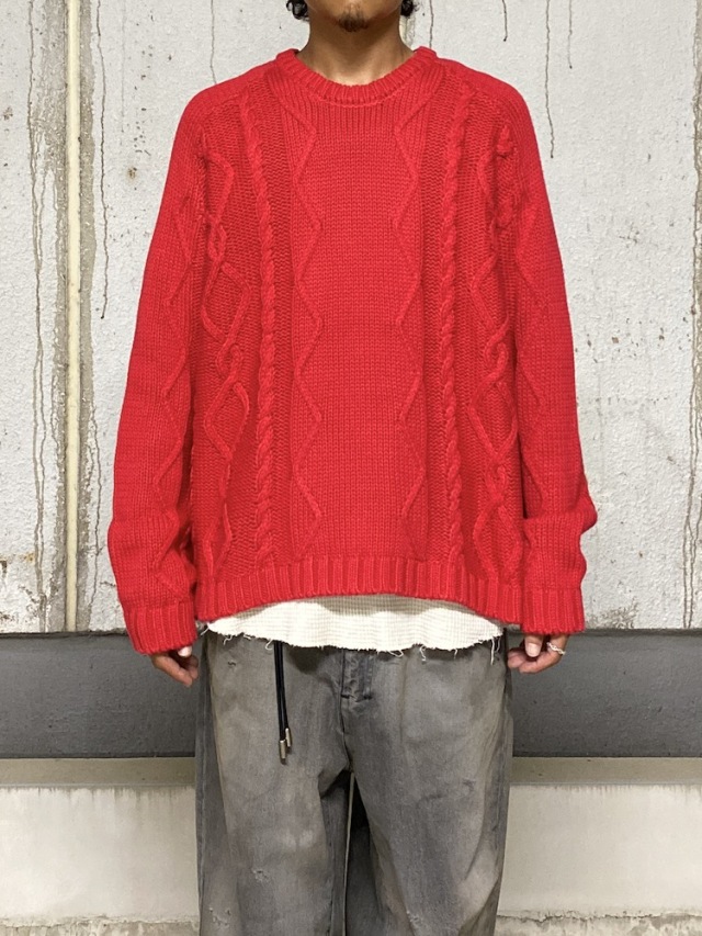 ❤︎　 Nîmes handmade cable knit RED THE TOÉ Nîmes handmade cable knit red - メルカリ