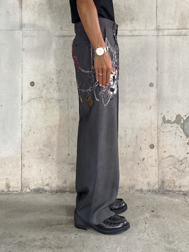 doublet EMBROIDERED CHAIN TAILORED TROUSERS CHARCOAL 通販商品