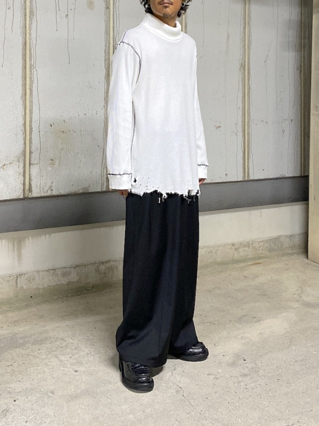 ANCELLM DAMAGE WAFFLE HI-NECK LS T-SHIRT WHITE 2025AW 通販ページ