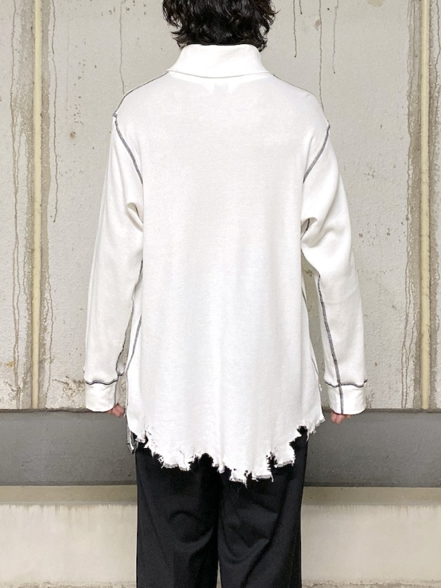ANCELLM DAMAGE WAFFLE HI-NECK LS T-SHIRT WHITE 2025AW 通販