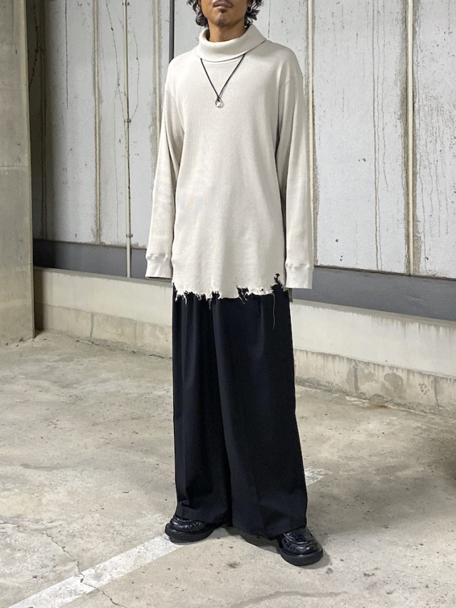 ANCELLM DAMAGE WAFFLE HI-NECK LS T-SHIRT GREIGE 2025AW 通販