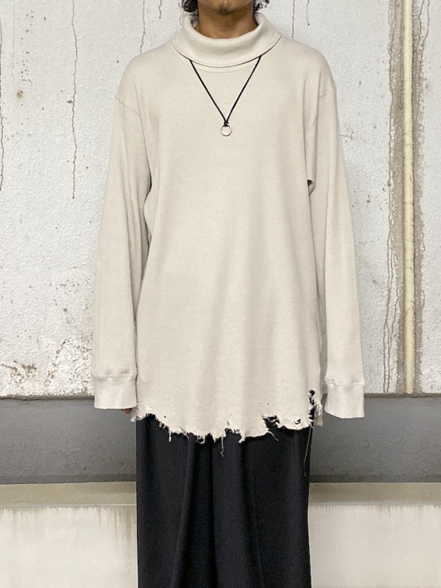 ANCELLM DAMAGE WAFFLE HI-NECK LS T-SHIRT GREIGE 2025AW 通販