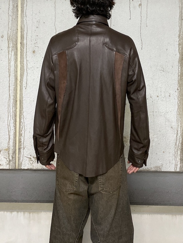 NVRFRGT LEATHER PANELED LONG SLEEVE SHIRT BROWN 通販 商品