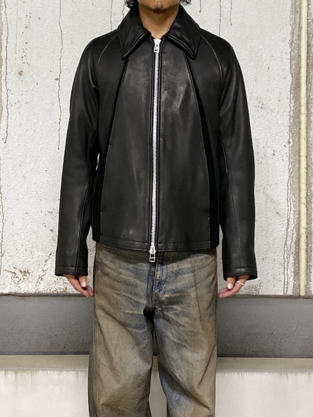 NVRFRGT LEATHER PANELED ZIP UP JACKET BLACK 通販 商品ページ