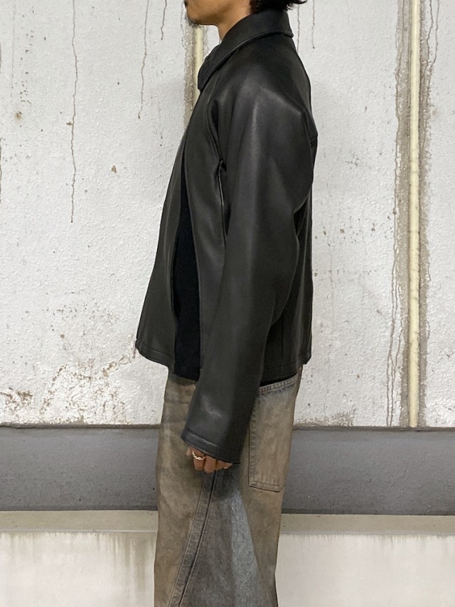NVRFRGT LEATHER PANELED ZIP UP JACKET BLACK 通販 商品ページ