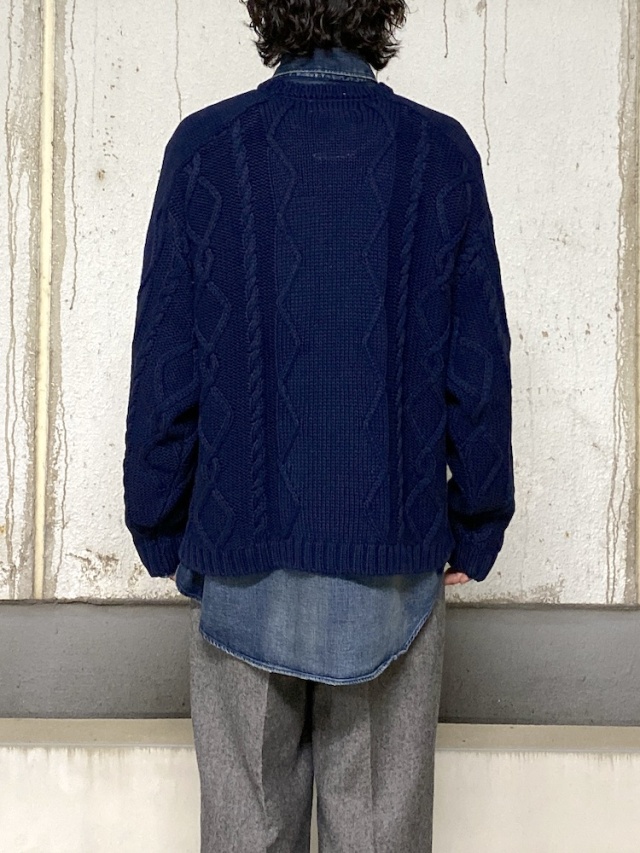 ANCELLM EMBROIDERY CABLE STITCH KNIT NAVY 2025AW 通販ページ