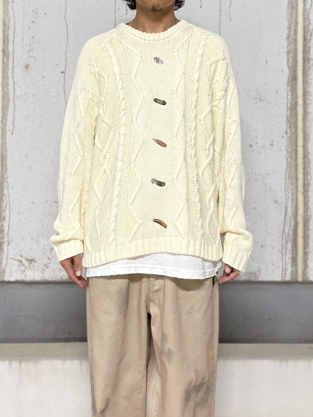 ANCELLM EMBROIDERY CABLE STITCH KNIT OFF WHITE 2025AW 通販ページ