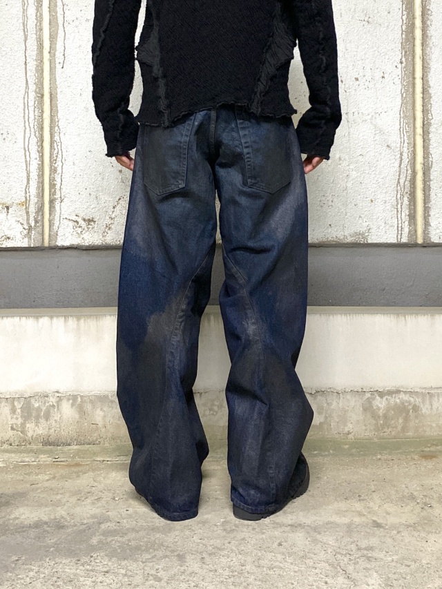 【NVRFRGT】 COATING 3D TWISTEDWIDELEGJEANS NVRFRGT 3D TWISTED WIDE LEG JEANS LUSTER COATED DARK INDIGO