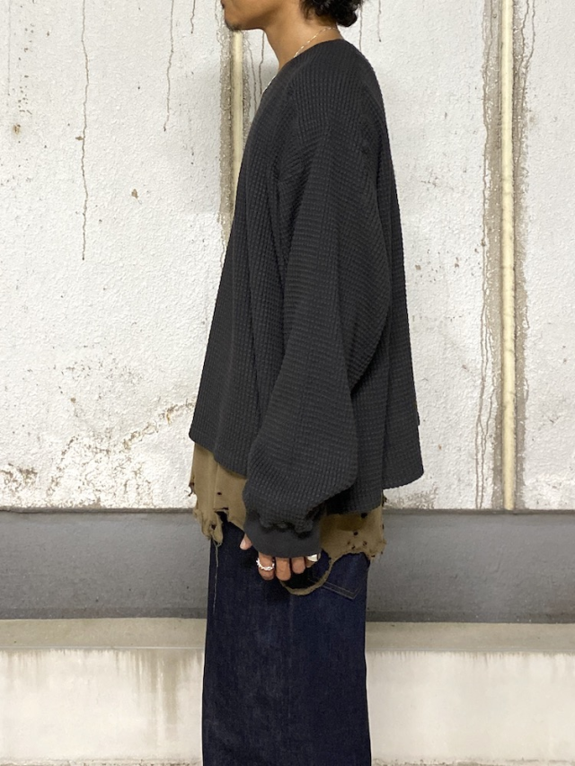 トップス 25aw ANCELLMHEAVY WAFFLE OVER LS BLACK ANCELLM