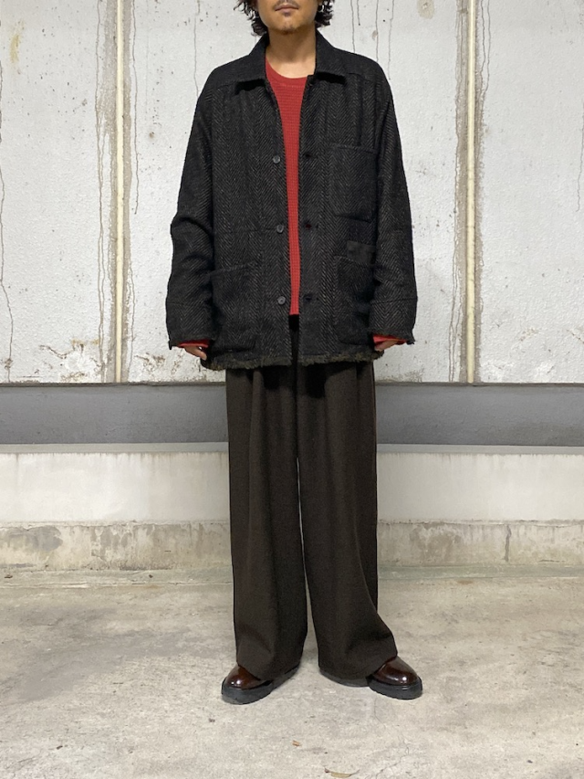 ANCELLM DAMAGE WOOL HERRINGBONE COVER ALL BROWN/BLACK 2025AW 通販