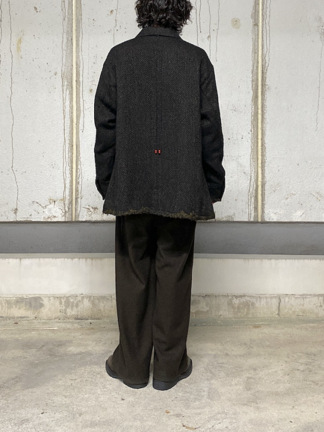 ANCELLM DAMAGE WOOL HERRINGBONE COVER ALL BROWN/BLACK 2025AW 通販