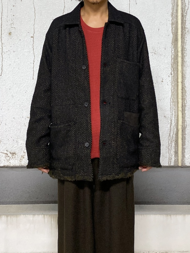 ANCELLM DAMAGE WOOL HERRINGBONE COVER ALL BROWN/BLACK 2025AW 通販