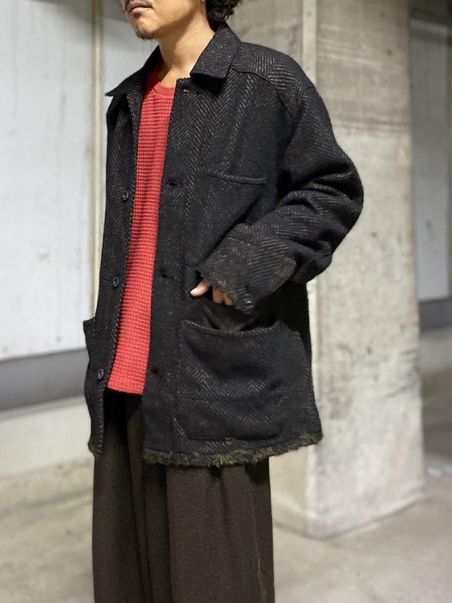 ANCELLM DAMAGE WOOL HERRINGBONE COVER ALL BROWN/BLACK 2025AW 通販