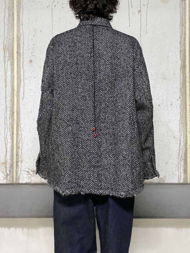 ANCELLM DAMAGE WOOL HERRINGBONE COVER ALL WHITE/BLACK 2025AW