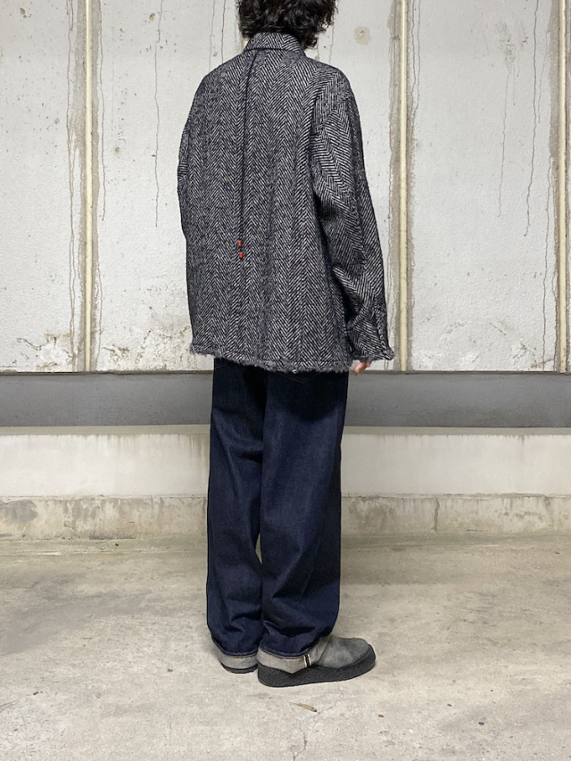 ANCELLM DAMAGE WOOL HERRINGBONE COVER ALL WHITE/BLACK 2025AW 通販