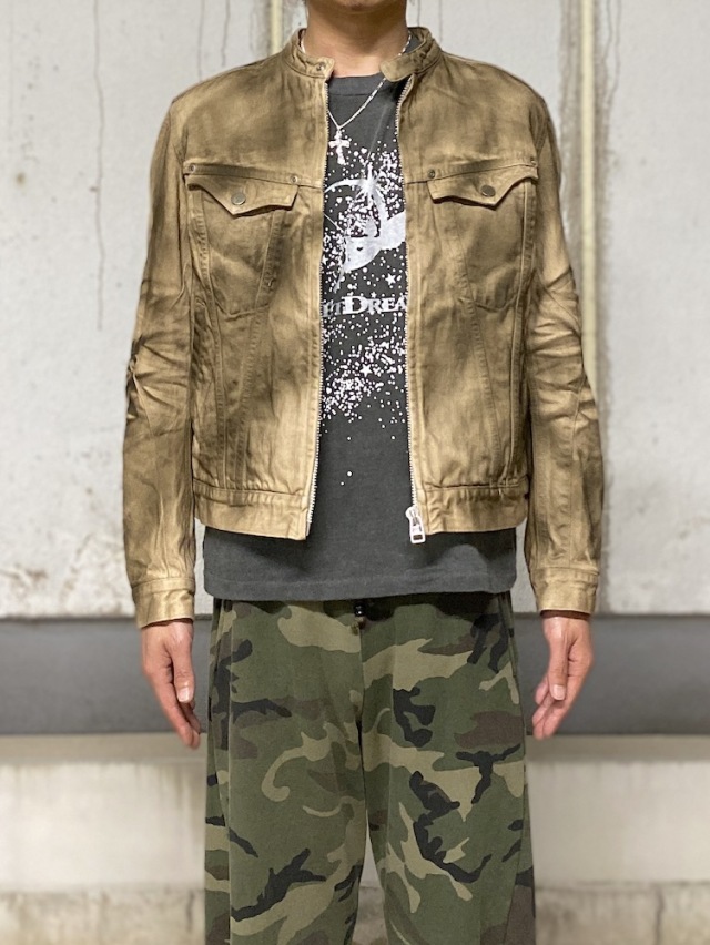 AT-DIRTY アットダーティ　no name ジャケット　カーキ NVRFRGT DENIM MOTORCYCLE JACKET CRAZY DIRTY WASHED TAN 通販
