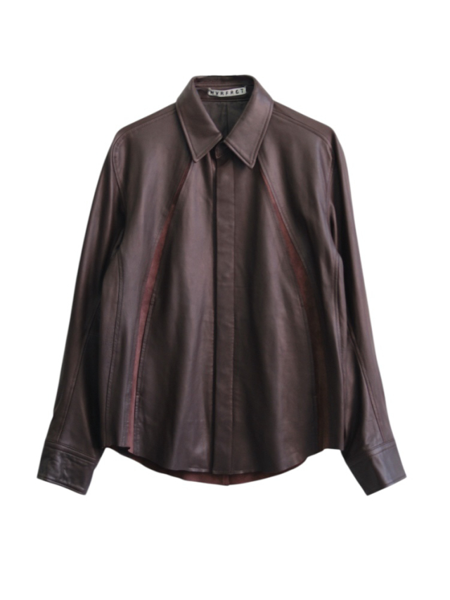 【新品未使用】黒 ニット ケープ otoha プラスオトハ　フリーサイズ NVRFRGT LEATHER PANELED LONG SLEEVE SHIRT BROWN 通販 商品