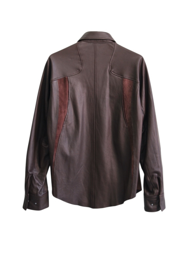 NVRFRGT LEATHER PANELED LONG SLEEVE SHIRT BROWN 通販 商品