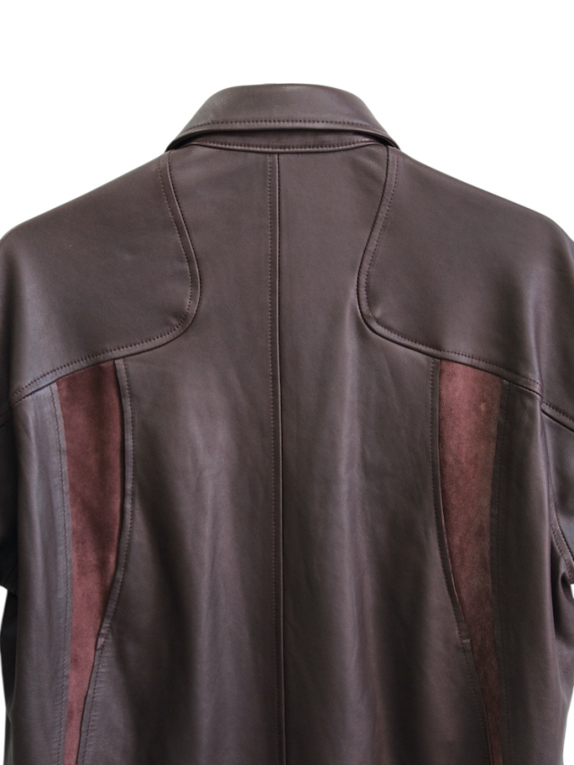NVRFRGT LEATHER PANELED LONG SLEEVE SHIRT BROWN 通販 商品