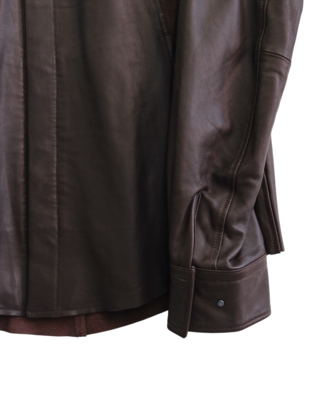 NVRFRGT LEATHER PANELED LONG SLEEVE SHIRT BROWN 通販 商品