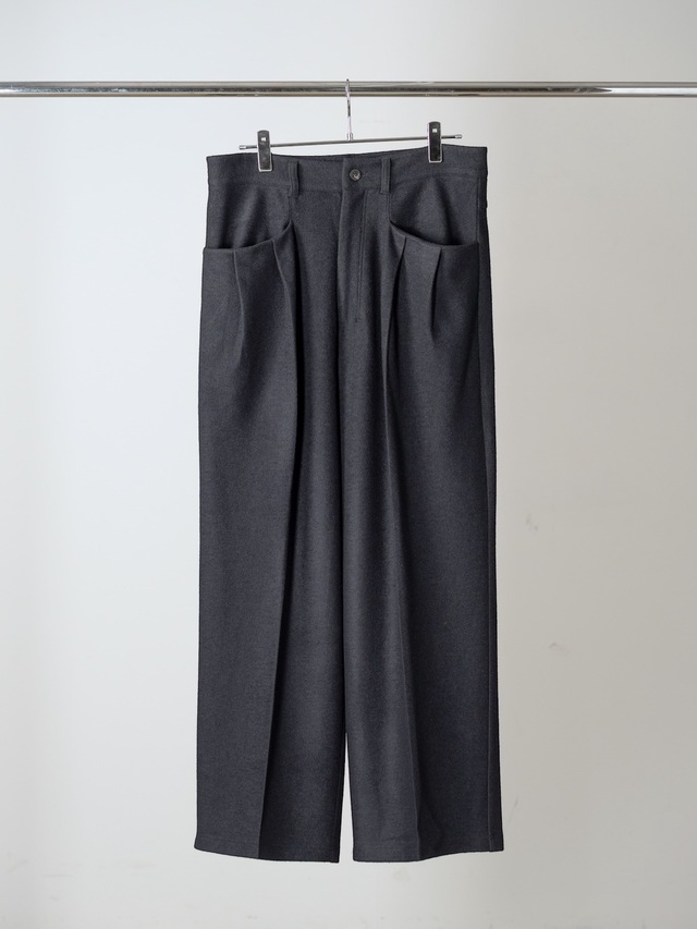 ANCELLM WOOL CUT WIDE TUCK SLACKS NAVY 2026AW