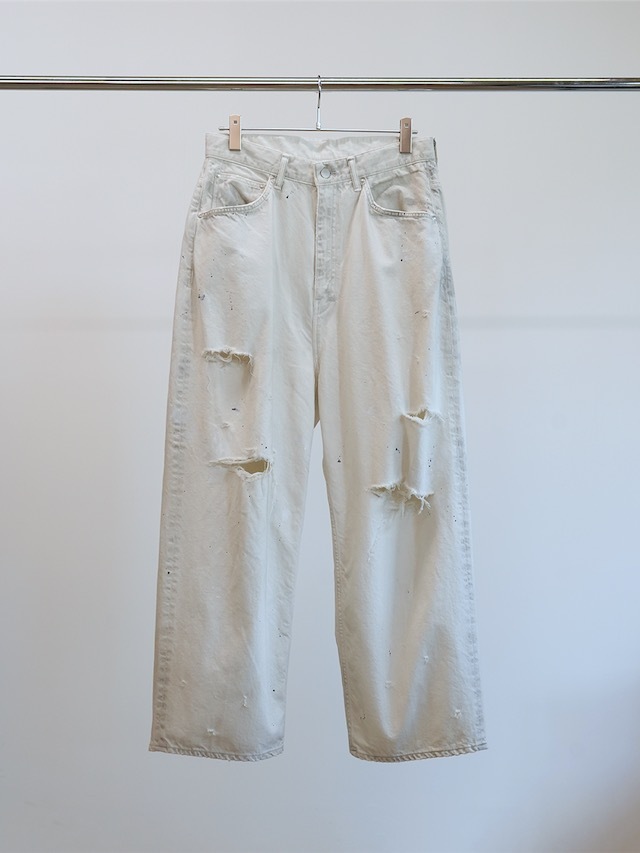 ANCELLM DAMAGE WIDE 5P DENIM PANTS WHITE