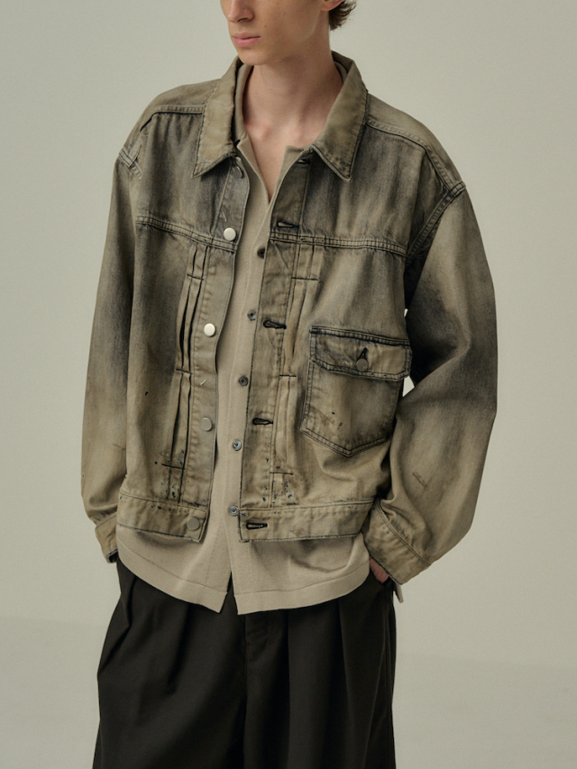 ANCELLM AGING DENIM JACKET BLACK 2025AW