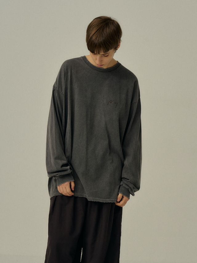 ANCELLM EMBROIDERY DYED LS T-SHIRT F.BLACK 2025AW