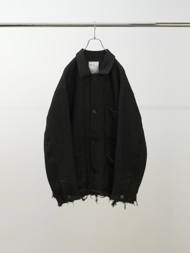 ANCELLM DAMAGE WOOL HERRINGBONE COVER ALL BROWN/BLACK 2025AW