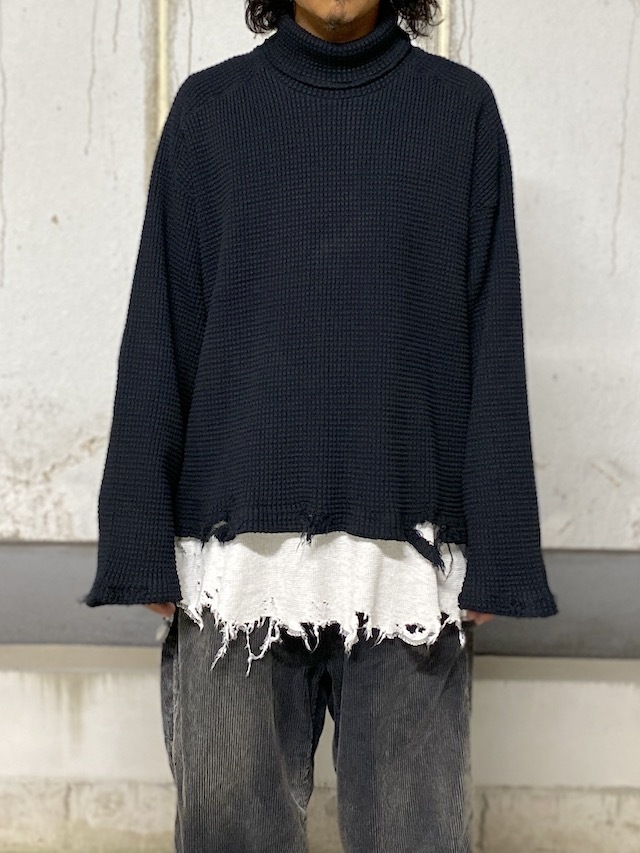 ANCELLM/アンセルム HEAVYWAFFLE DAMAGE LS T-SHIRT BLACK 通販ページ 
