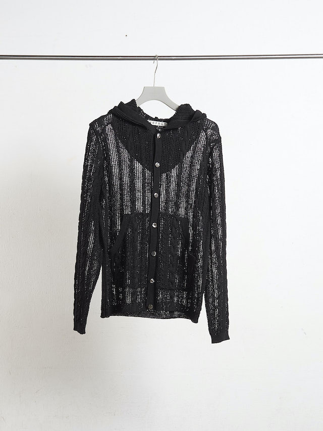 Neroさん専用 NVRFRGT SEMI SHEER CABLE KNITTED BUTTON UP HOODIE BLACK 通販