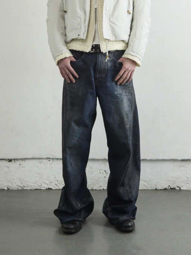 【NVRFRGT】 COATING 3D TWISTEDWIDELEGJEANS NVRFRGT 3D TWISTED WIDE LEG JEANS LUSTER COATED DARK INDIGO