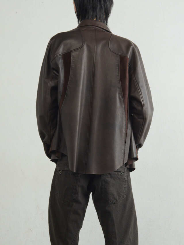 NVRFRGT LEATHER PANELED LONG SLEEVE SHIRT BROWN 通販 商品