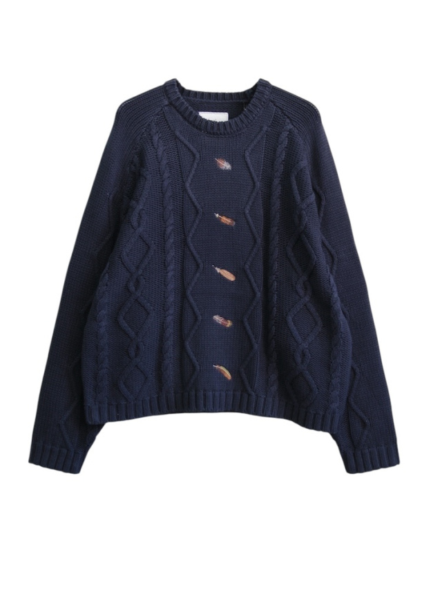 ANCELLM EMBROIDERY CABLE STITCH KNIT NAVY 2025AW 通販ページ