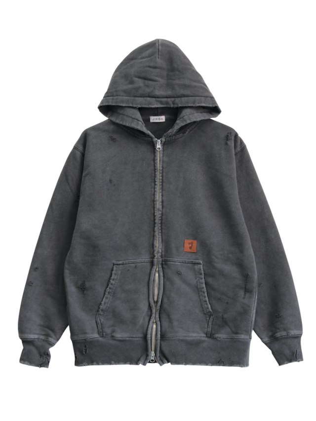 JIEDA DAMAGE PATCH ZIP HOODIE BLACK 2025AW