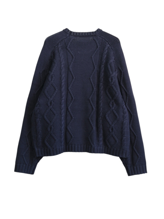 ANCELLM EMBROIDERY CABLE STITCH KNIT NAVY 2025AW 通販ページ