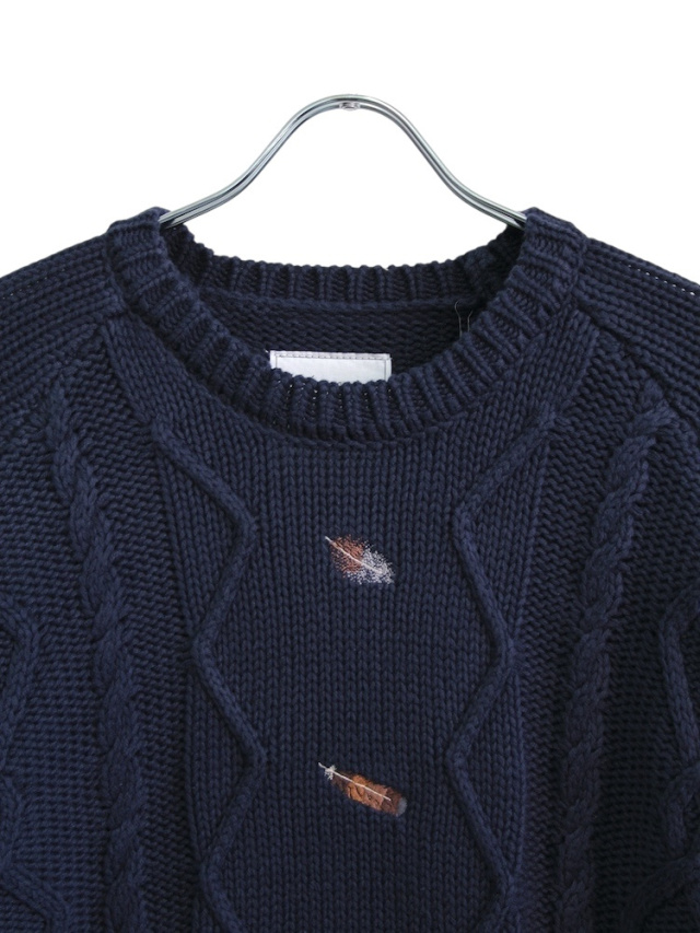 ANCELLM EMBROIDERY CABLE STITCH KNIT NAVY 2025AW 通販ページ