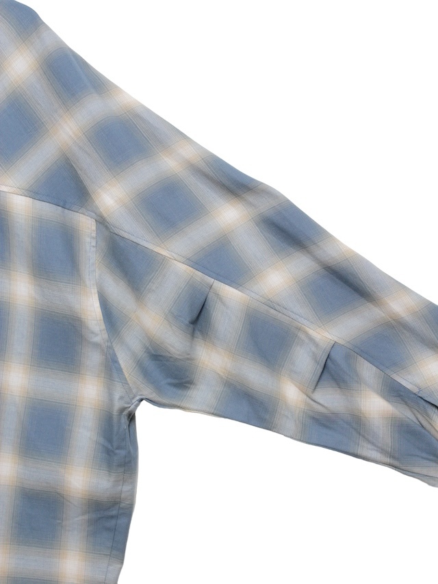 elephant TRIBAL fabrics CIRCLE YOKE SLEEVE OMBRE CHECK SHIRT SAX 