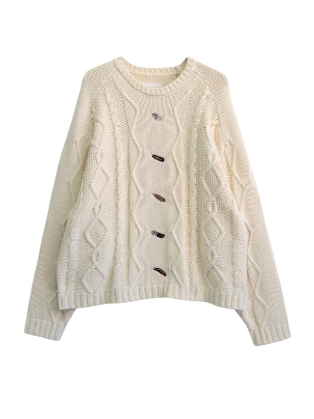 ANCELLM EMBROIDERY CABLE STITCH KNIT OFF WHITE 2025AW 通販ページ